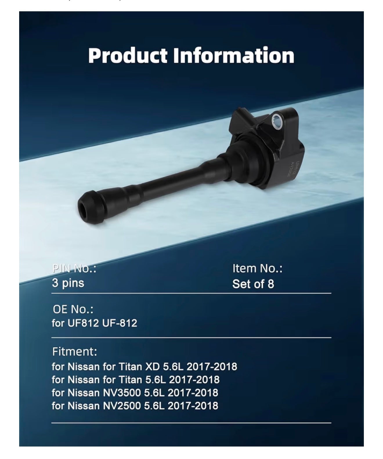 ECCPP ignition coils Pack of 8 UF812,coils packs,for Nissan TITAN 2017-2020,TITAN XD